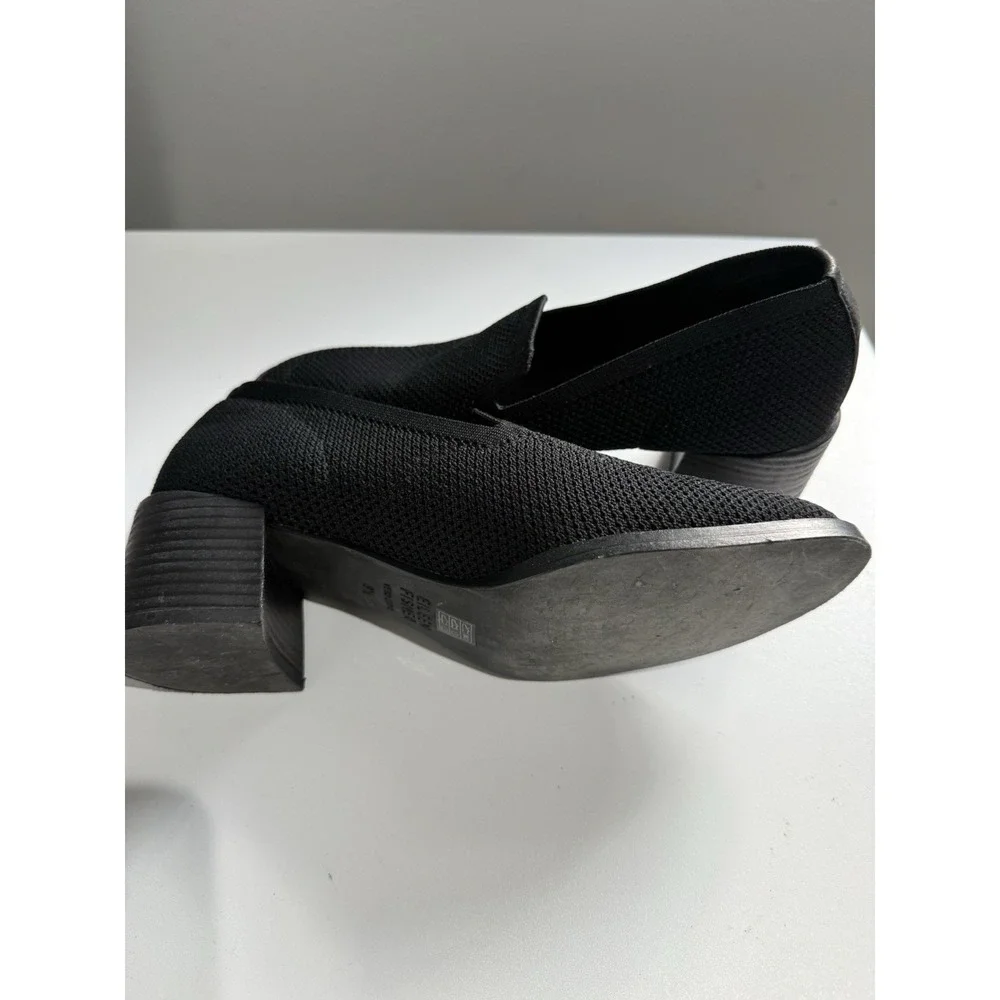 Eileen Fisher Dern Pump Womens 8.5 Black Stretch Knit Block Heel Slip On Comfort